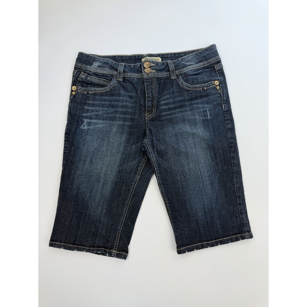 Democracy Denim Shorts Womens 14 Blue Stretch Bermuda Embroidery Pockets